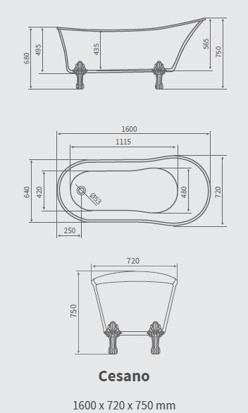 Vasca da Bagno Cesano in Acrilico 160x72x75 con Scarico e Troppo Pieno - Eleganza senza Tempo e Funzionalità Pratica