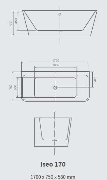 Vasca da Bagno Iseo in Acrilico 170x75x58 con Scarico e Troppo Pieno - Design Raffinato e Funzionalità Pratica