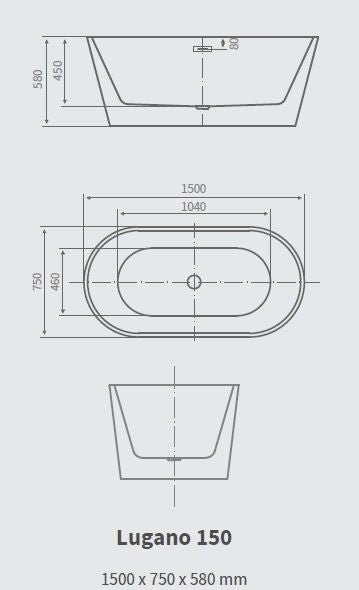 Vasca da Bagno Lugano in Acrilico con Scarico e Troppo Pieno - Design Elegante e Funzionalità Pratiche 150x75x58