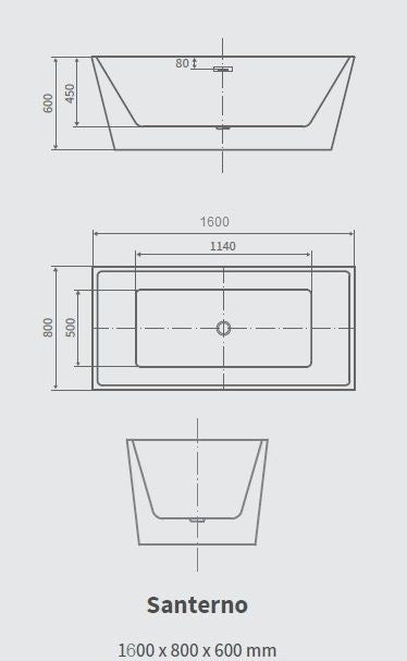 Vasca Santerno da Bagno in Acrilico 160x80x60 con Scarico e Troppo Pieno - Eleganza e Funzionalità in Armonia
